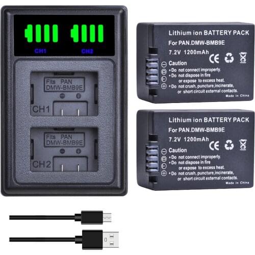 2pc DMW-BMB9 DMW-BMB9E DMW BMB9 Battery + LCD Dual Charger for Panasonic Lumix DMC FZ40K FZ45K FZ47K FZ48K FZ60 FZ70 FZ100 FZ150