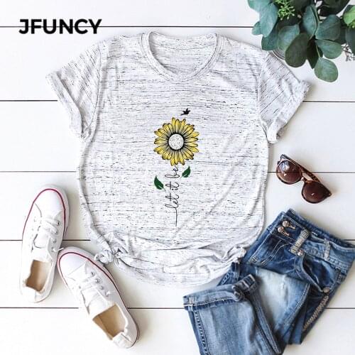 JFUNCY Plus Size 2020 Summer T Shirt Women Oversize T-shirt Female 100% Cotton Short Sleeve Tee Top New Print Woman Loose Tshirt