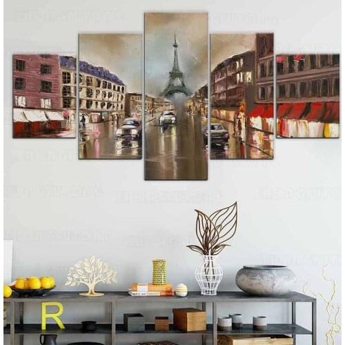 5 Panel City Rainy View Town Painting Canvas Wall Art Picture Home Decoration Living Room Canvas Print Painting Canvas Art