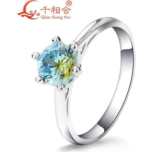 One-time forming mixed special color 6.5mm cubic zirconia 6 claws Popular 925 silver ring