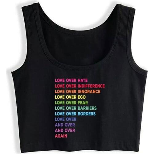 Crop Top Female Love over hate love over indifference Comic Inscriptions Sleeveless Tops Women