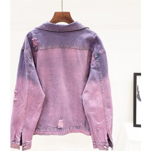 Streetwear Women Denim Jacket Loose Harajuku Autumn Hole Ripped Short Coat Fashion College Single Button Cowgirl Outerwear