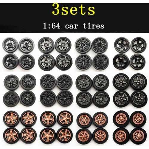 3 Sets 1/64 Alloy Car Model Modified Wheel Rubber Tires Replace Parts for 1:64 Mini Toy Cars