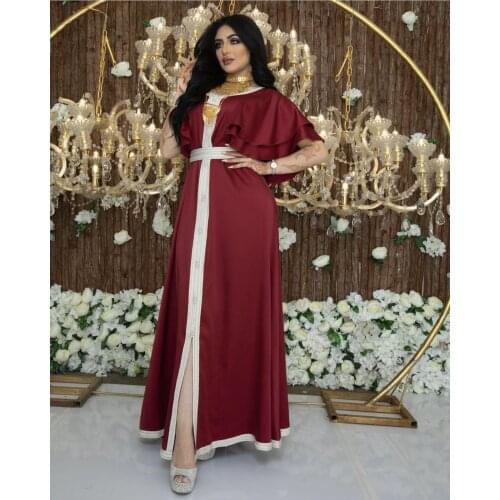 Ruffle Sleeve Muslim Dress Women Lace-up Abaya Dubai Jalabiya Islamic Clothing Ramadan Caftan Marocain Hijab Dresses Long Robe
