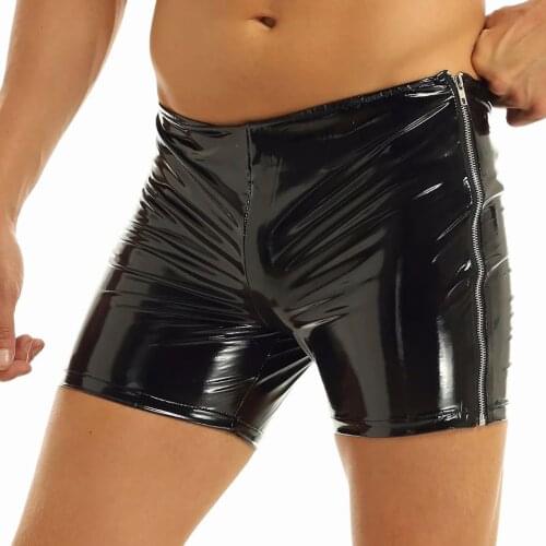 Mens Sexy Glossy Leather Boxer For Sex Erotic Porn Shiny Latex Underpants Male Short Patent Leather Pants Sexy Bottom Underwear