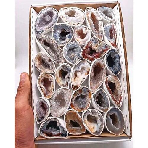 Natural agate slice ornaments seven color agate hole crystal treasure basin teaching specimen thunderbolt egg