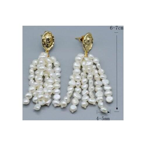 New Arrival Favorite Pearl Luxury Tassel Earings White Baroque Long Earring Handmade Creative Jewelry Gold Coin Pearl Women Gift