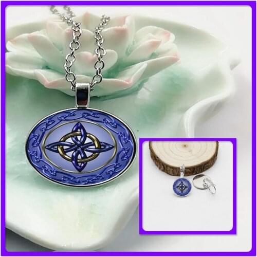 New 1 Set of Fashion Charm Eternal Knot Convex Round Glass Alloy Necklace Set of Chains