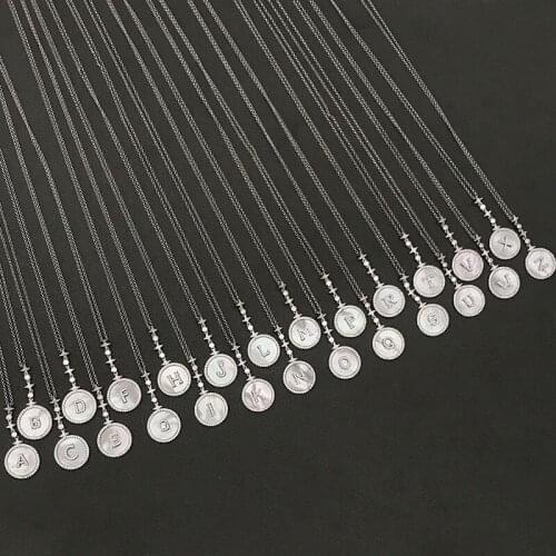 S925 sterling silver summer new letter mother shell necklace female European and American fashion retractable sweater chain gift