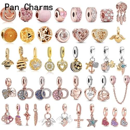 Pandora Gold Rose Gold Color Bee Pendant Beads 925 Silver Color Charm DIY Jewelry Fit Original Pandora Charms Bracelet for Women