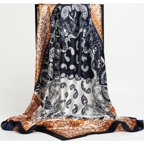Popural Silk Satin Square Scarf Solid Paisley 90*90cm Shawl Hijab Hairband Bag Female Headscaeves Bandana 2021 New Neckerchief