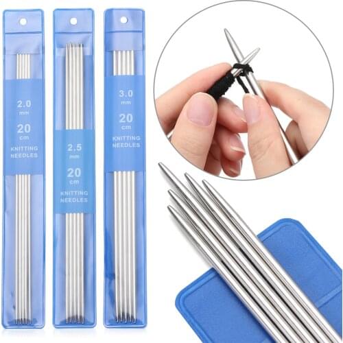 5Pcs/Set 2-5mm 20cm Straight Knitting Needles Stainless Steel Crochet Hook DIY Sweater Weave Knitting Tools Sewing Accessories