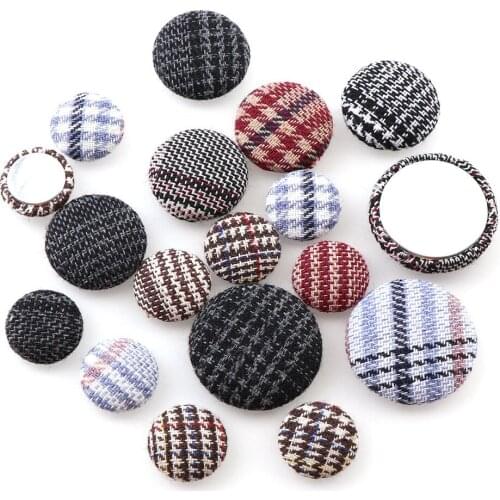 New15/20/25mm Retro Red Gray White Lattice Fabric Covered Button Round Flatback DIY Decoration Button Scrapbooking For Clothes