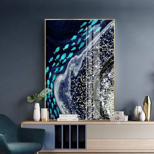Modern Nordic Style Stars Blue Black Fish Sea Abstract Decorative Painting Picture for Living Room Poster and Prints Home Decor
