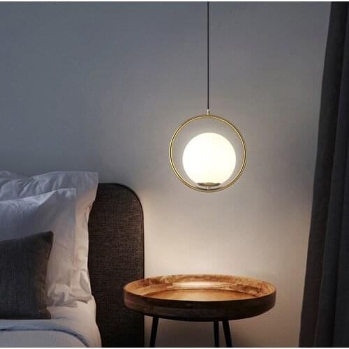 Modern Round Glass Ball Pendant Light Iron E27 Hanglamp for Living Room Bedroom Dining Room Hanging Indoor Lighting Fixture