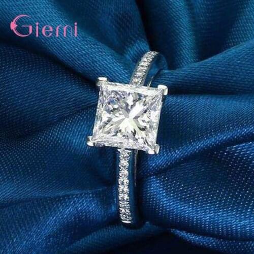 Sparkling Big Clear CZ Ring Crystal Fashion 925 Sterling Silver Wedding Jewelry Engagement Rings for Women Party Gift