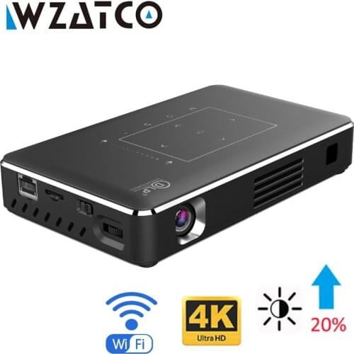 WZATCO P10-II LED DLP Projector Android WIFI Bluetooth Support 4k Full HD 1080P Home Theater Beamer Proyector 4100mAh Battery