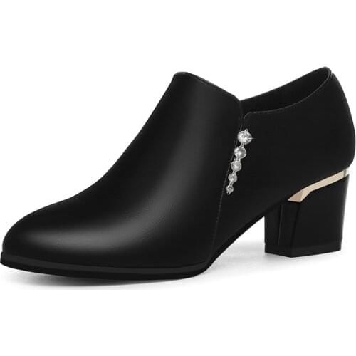 Women Autumn Spring Shoes Med Square High Heel Ladies Pointed Toe Sexy Fashion Deep Mouth Pumps Casual Grandma Shoes M0032