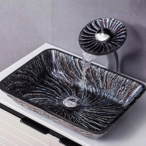 Tempered Glass Above Counter Basin Single Hole Washbasin Bathroom Wash Basin 45mm Without Overflow Hole
