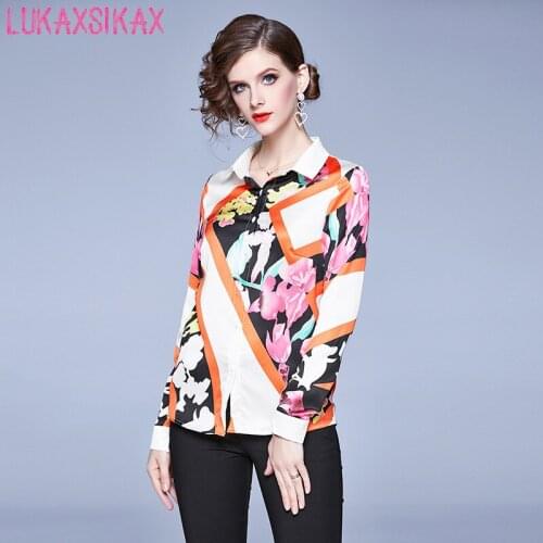 2020 New Spring Autumn Women Turn-down Collar Long Sleeve Shirt High Quality Gorgeous Placement Print Runway Shirt Women Tops