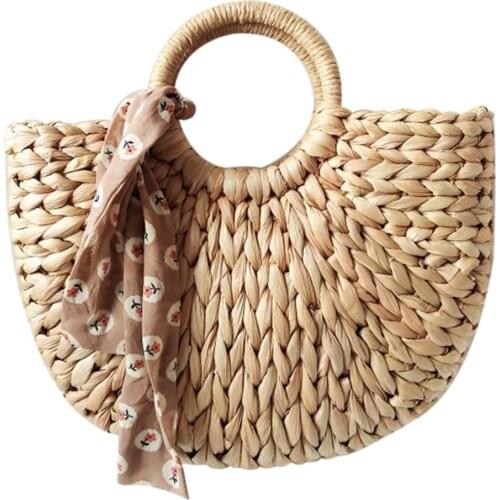 Women Bag Korean Foreign of Corn Skin The Semicircle Art Beach Bag Travel Pictures Props Straw Bag Moon Bag New