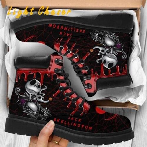 Martins Boots Womens Autumn And Winter Fashion Mens Boots Unisex Tooling Boots Skull And Flower Print High-top Boots Ladies