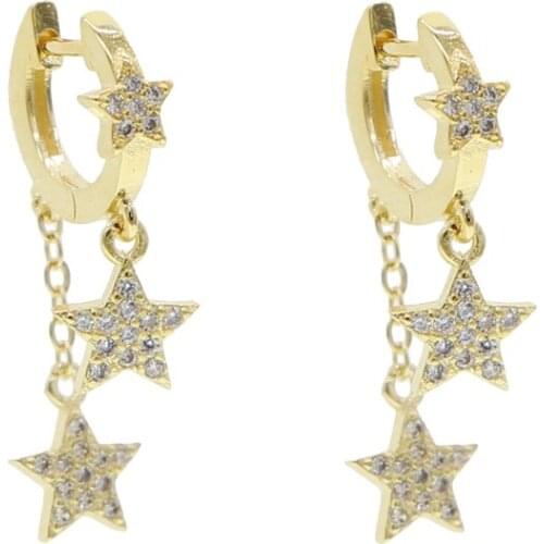 Cz star earring 3 cubic zirconia stars charm charming dangle drop women earrings