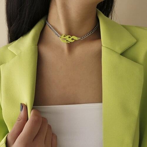 Geometric Chic Hip Hop Flame Dangle Necklace Earrings Harajuku Rock Punk Earrings For Women Girls Fashion Jewelry Accessories