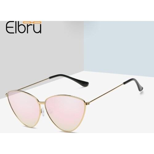 Elbru Vintage Cat Eye Sunglasses Women Sexy Small Frame Sun Glasses Brand Designer Ocean Color Triangle Sunshades For Female