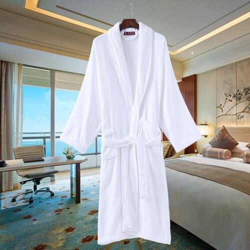 Women bathrobe cotton winter towel fleece kimono bath robe pijamas long soft warm thicken lovers Dressing Gown winter white