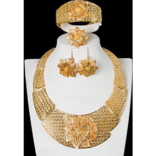 LAN PALACE new festival jewelry sets gold tone earrings necklace ring bracelet 4 PCS for party Anniversary free shipping