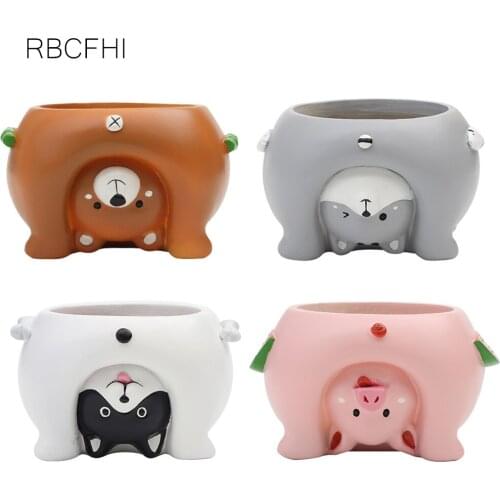 1PC Upside Down Cartoon Animal Flower Pot Resin Handmade Planter for Succulents Plants Desktop Flowerpots Home Garden Decoration