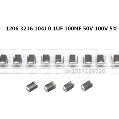 10pcs/ceramic capacitor 3216 1206 104J 100NF 0.1UF 50V 100V NPO C0G 5