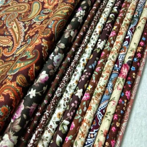 ROYAL DIY 100%COTTON 12 design mix brown flower rose feather fabric patchwork textile 23CM x 24CM High quality