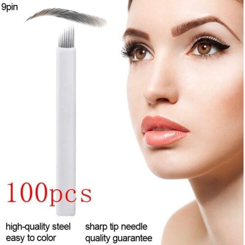 100pcs White 0.20mm Microblading Needles for Tattoo Needles 9Flex Blades U Shape Permanent Makeup Needle Blade Tattoo Inks