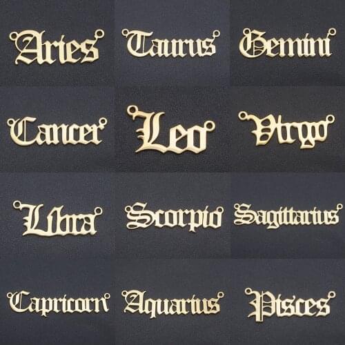 5pcs/lot 100% Stainless Steel Zodiac Letter Name diy Making Connector Charms Wholesale Constellation Signs Necklaces Charm