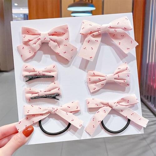 7PCS/Set New Girls Cute Print Flower Plaid Dot Star Bow Hairpins Sweet Hair Clips Scrunchie Headband Fashion Hair Accessories
