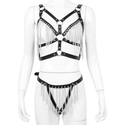 Bondage Sex SM Leather Corset BDSM Fetish Undies Metal Chain Sexy Underwear Flirt Sex Toys for Women Adult Games for Couples