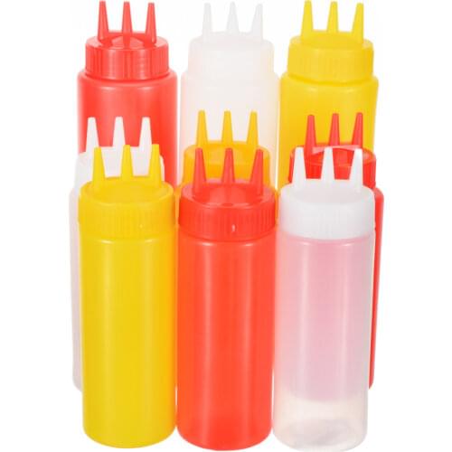 Mayitr 3 Hole Squeeze Bottle Plastic Oil Vinegar Bottles Condiment Dispenser Sauce Bottle Ketchup Salad Cruet Can