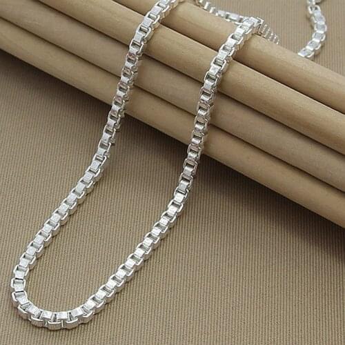 Hot Selling Box Chain Necklace 925 Jewelry Silver 4MM Width Chain Link Necklaces for Women Men Jewelry New 2019