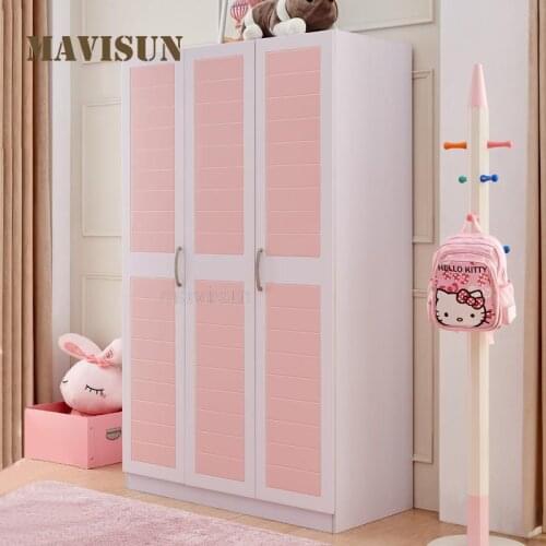 Childrens Wardrobe Modern Minimalist Childrens Furniture Set Pink Blue Three-Door Two-Door Bedroom Household Wardrobe Closet