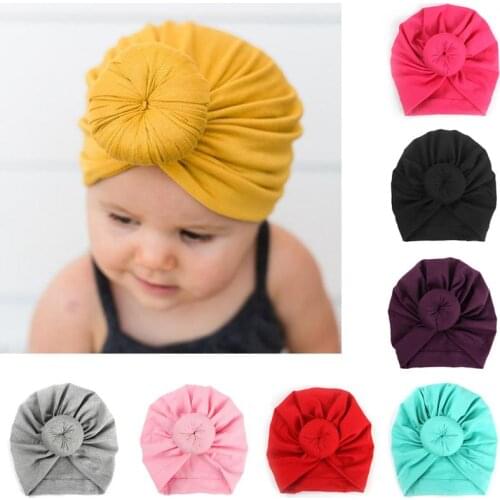 Kids Headwear Cute Newborn Toddler Baby Boy Girl Indian Turban Knot Cotton Bandanas Hat Solid Color Pullover Cap Unisex