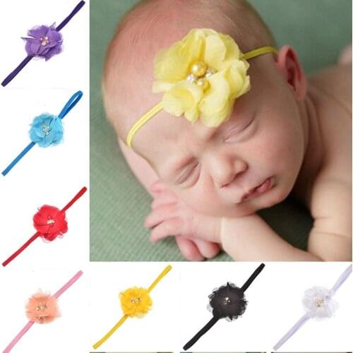 Baby Girl Elastic Flower pearl diamond Headband Rubber Children Baby Nice Hair Rubber Headwear Skinny Stretchy Flower Hair Band