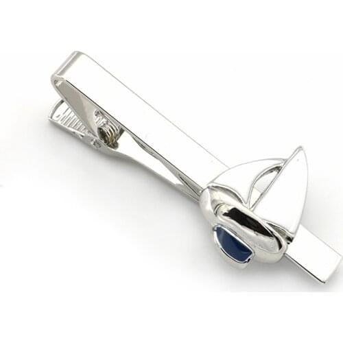 IGame Sailboat Tie Clips Quality Brass Material Novel Blue Color Sailing Ship Tie Bar For Men Free Shipping