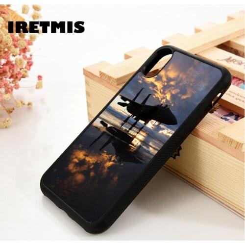 Iretmis 5 5S SE 6 6S Silicone phone case cover for iPhone 7 8 plus X Xs 11 Pro Max XR Aircraft Jet Fighter at Sunset Air Force