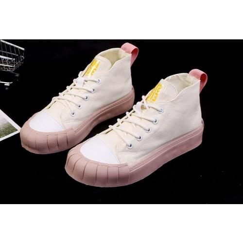 Women Trend Classic Female Color Matching Vulcanized Shoes Sneakers Lace Up High Top Canvas Shoes Woman Casual Flat Shoes U12-23