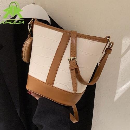 2-piece Set Stone Pattern Handbag for Woman High Quality Pu Leather Shoulder Bag Fashion Color Contrast Female Messenger Bags