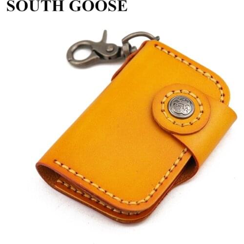 SOUTH GOOSE Genuine Leather Key Wallet Men Retro Handmade Cowhide Car Key Holder Women Smart Key Organizer Housekeeper Keys Case
