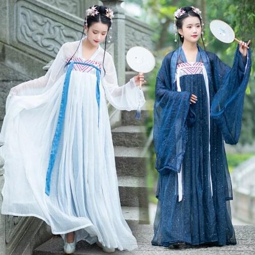 Hanfu Costume Women Elegant Embroidered Clothes Chinese Ancient Traditional Hanfu Costume Folk Dance Performance Wear DQL1085