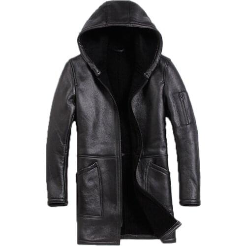 Leather Jacket Real Fur Coat Men Sheep Shearing Winter Coat Men Korean Hooded Wool Jacket for Mens Clothing 2020 S-N-3 YY966